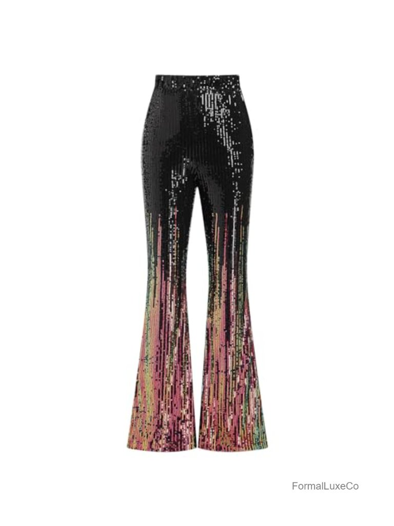Sequin Bell Bottom Flare Pants High Waisted Elastic Dance Pants